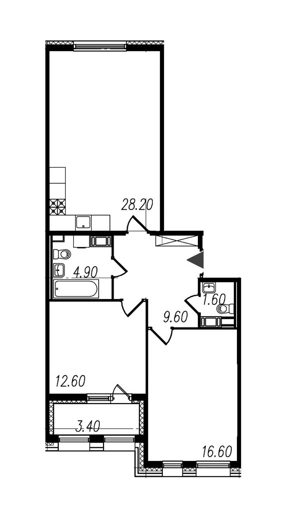 Двухкомнатная квартира в : площадь 73.5 м2 , этаж: 9 – купить в Санкт-Петербурге